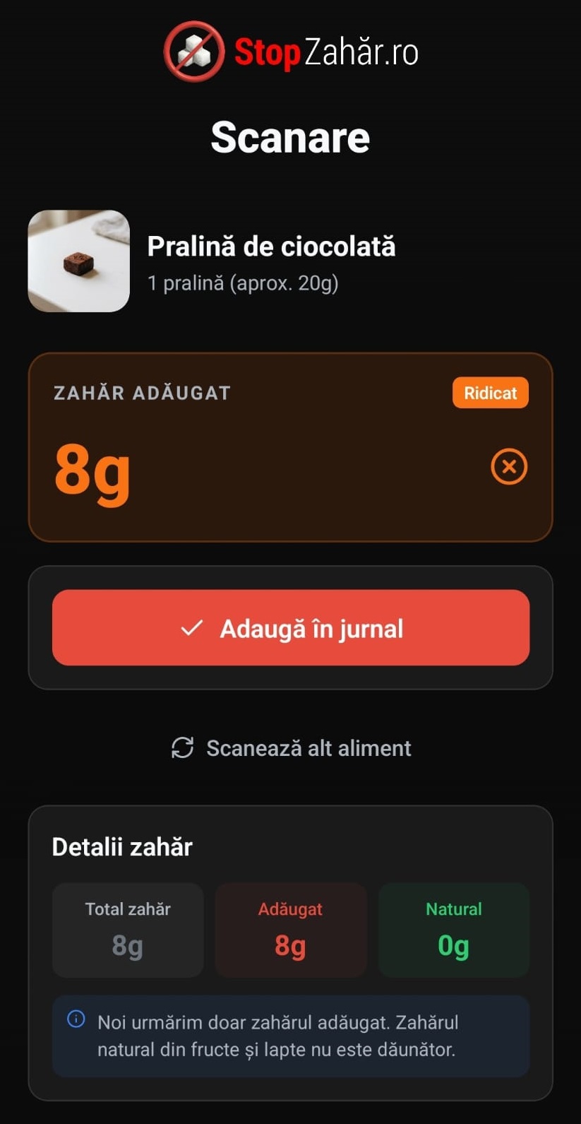 StopZahăr.ro app scanner